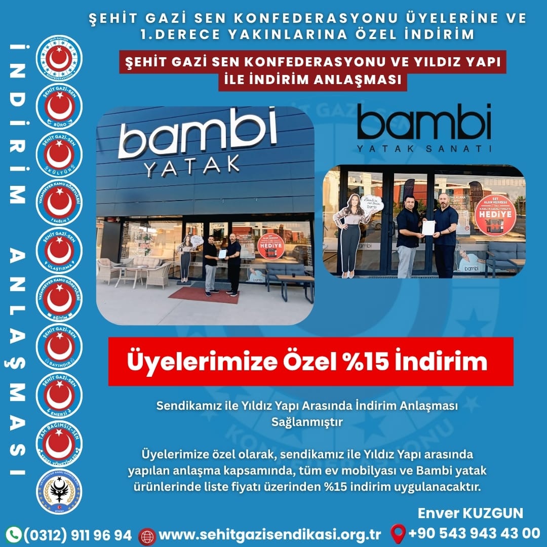 Sendika Üyelerimize Özel Bursa Bambi Yatak (Yıldız Yapı) İndirim Anlaşması